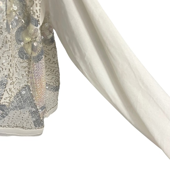 Robbi & Nikki Beaded Sheer Mesh Tie Front Top Women's M Ivory Long Sleeve Glam - Picture 10 of 16